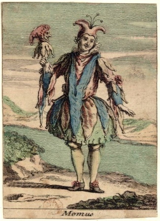 "The Fool" (Momus) from an 18th-century minchiate playing card deck. Image credit: Desconhecido – Public Domain