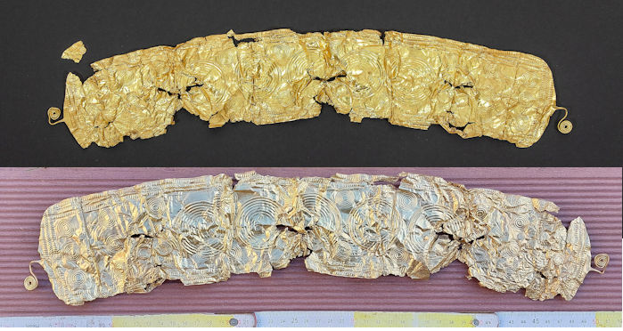 Único cinto ornamentado da Idade do Bronze dourado descoberto perto de Opava, República Checa