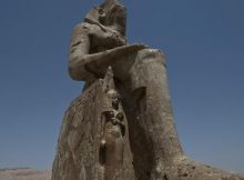 A statue of pharaoh Amenhotep III and his wife Tiye are presented in Egypt's temple city of Luxor, March 23, 2014