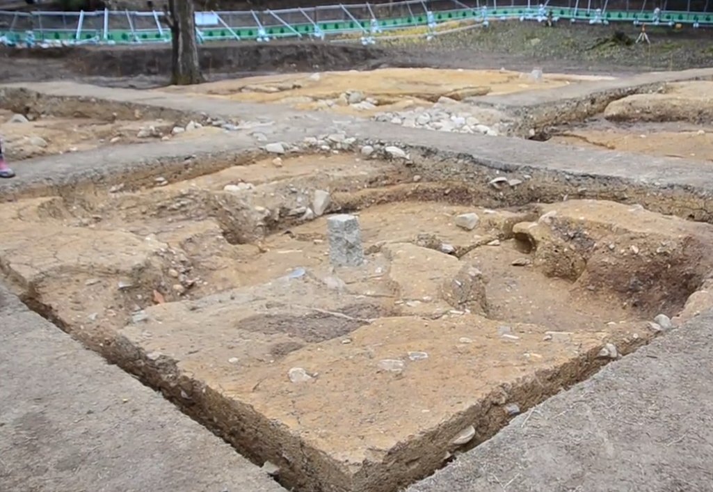 The researchers have unearthed pillar cornerstone holes, staircases, cobblestones and other artifacts. Crdits: The Asahi Shimbun