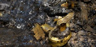 Photo taken on Dec 20, 2015 shows hoof-shaped gold ware unearthed from the main coffin in the Haihunhou (Marquis of Haihun) cemetery, East China's Jiangxi province. [Photo/Xinhua]