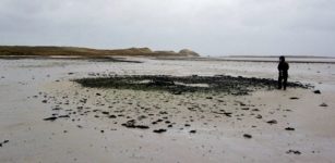 The remnants of the Bronze Age settlement at low tide at Tresness, Sanday, Orkney. Credits: University of Manchester