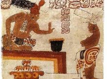 Image from a Maya ceramic depicting a container of frothed chocolate.