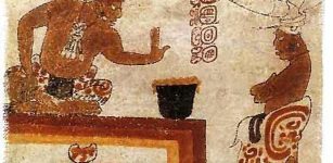 Image from a Maya ceramic depicting a container of frothed chocolate.