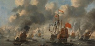 The burning of the English fleet off Chatham, 20 June 1667, likely by Willem van de Velde the Younger