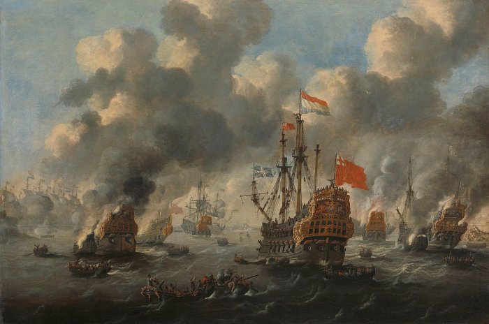 The burning of the English fleet off Chatham, 20 June 1667, likely by Willem van de Velde the Younger