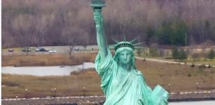 The statue on Liberty Island
