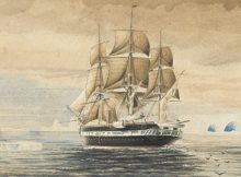 HMS Challenger in the Southern Ocean, drawn by crewman Sub-lieutenant Herbert Swire