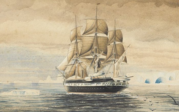 HMS Challenger in the Southern Ocean, drawn by crewman Sub-lieutenant Herbert Swire