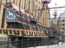 Replica of the Elizabethan galleon, The Golden Hind, captained by Francis Drake in 16th Century, Southwark, London, UK