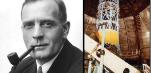 Left: Studio Portrait of Edwin Powell Hubble. Photograph (1931) by photographer Johan Hagemeyer (1884-1962)-  http://hdl.huntington.org/cdm/ref/collection/p15150coll2/id/129 - Public Domain; Right: The 100-inch (2.5 m) Hooker telescope at Mount Wilson Observatory that Hubble used to measure galaxy distances and a value for the rate of expansion of the universe. Andrew Dunn - http://www.andrewdunnphoto.com/ - CC BY-SA 2.0