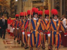 Group of Pontifical Swiss Guard inside St. Peter's Basilica.