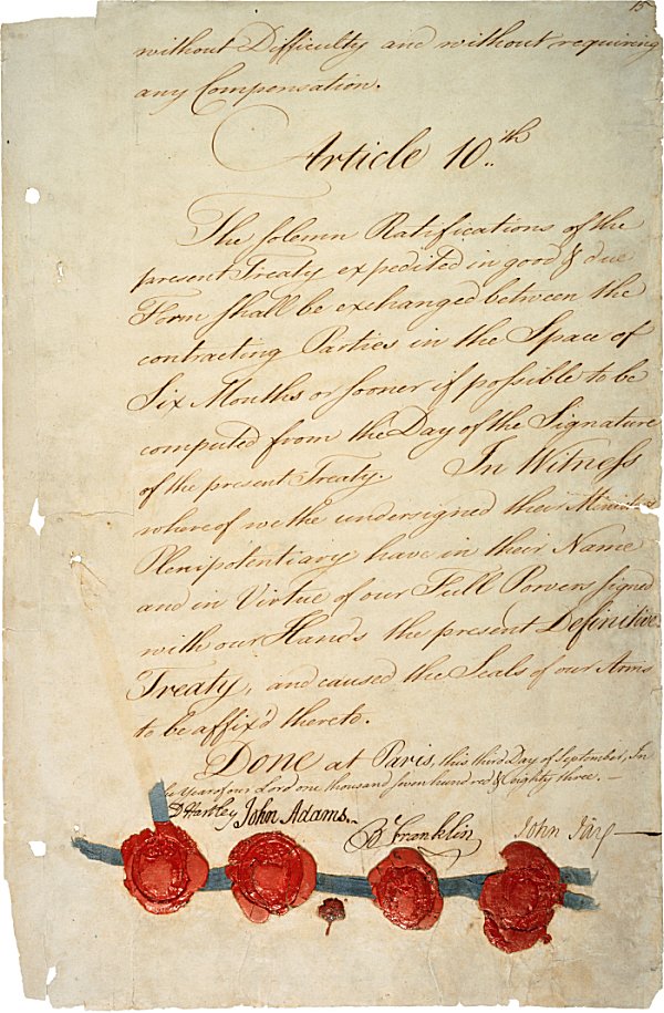 The last page of the 1783 Treaty of Paris.