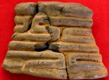 A fragment with characteristics of the Kamegaoka pottery style common in northeastern Japan 3,000 years ago was found in Chatan, Okinawa Prefecture. (Go Katono)