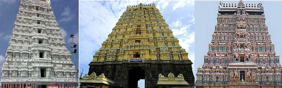 From left: Kalahasti Temple, Ekambareswarar Temple, Natarajar Temple, South India