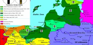 Historical map of the Religious State 1308-1455 incl. Localization Rudau