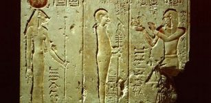 Panel A shows Ptolemy II Philadelphus standing before Ptah, adoring him and presenting with his right hand a statuette of Ma'at to the god. Image via Global Egyptian Museum
