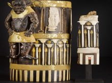 The box is decorated with the image of Bes, a symbol of good luck and help ward off evil spirits, the box is also said to bear a remarkable resemblance to those found in Tutankhamun’s tomb. Image credit: PA/NMS