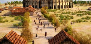 Taverns, amphitheater and gladiator school, view from the city wall of Carnuntum – visualization (c) LBI ArchPro, 7reasons