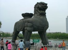 Majestic gigantic cast-iron lion at Cangzhou, Hebei Province was manufactured in 953 AD. It weighs over 37 tons.