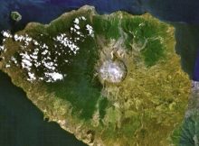 Tambora's 1815 eruption created a massive summit caldera.* Image: NASA