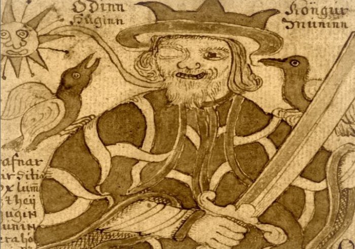 Dieu Odin avec ses corbeaux