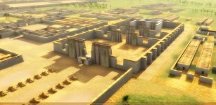 The Small Aten Temple This view is roughly easterly in direction and shows the Small Aten Temple which was close to the Pharaoh’s quarters on the left. Credits: Paul Docherty Principal Lecturer in 3D CG Teesside University