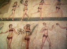 mosaic that depicts ancient bikini girls