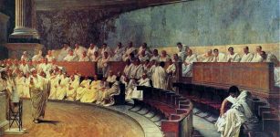 Representation of a sitting of the Roman senate: Cicero attacks Catiline, from a 19th-century fresco in Palazzo Madama, Rome, house of the Italian Senate. Credits: Wikipedia