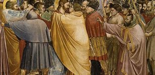 The Arrest of Christ (Kiss of Judas), Giotto di Bondone, 1304–1306. Fresco, Scrovegni Chapel, Padua, Italy.