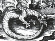 Engraving of a wyvern-type ouroboros by Lucas Jennis, in the 1625 alchemical tract De Lapide Philosophico. The figure serves as a symbol for mercury.