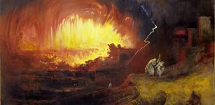 The destruction of Sodom and Gomorrah, an 1852 oil on canvas painting done by John Martin, as displayed at the Laing Art Gallery, Newcastle upon Tyne in England.