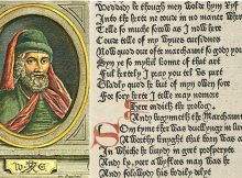 Left: William Caxton; Right: Caxton's 1477 edition of Chaucer's Canterbury Tales. Image via wikipedia