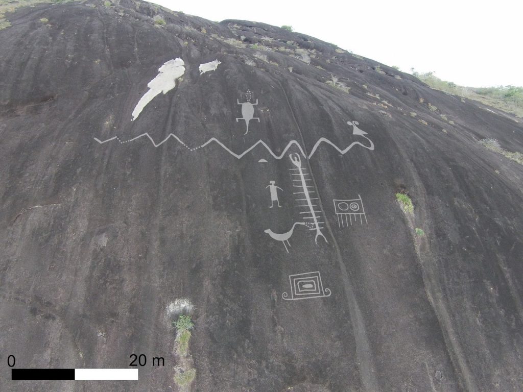Largest Ever Recorded Ancient Petroglyphs Found In Venezuela - Mapped Aerial photograph of monumental Cerro Pintado petroglyphs with enhanced image overlay. Credit: Dr Philip Riris