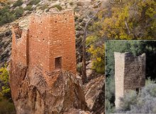 Towers such as the Square Tower are found throughout the canyon and were possibly used for water management, protection, and/or for ceremonial purposes. Courtesy of the National Park Service