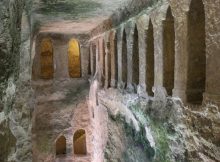 The church itself, and its crypt, were hidden for centuries by a rock fall, and only rediscovered in the 1950′s.