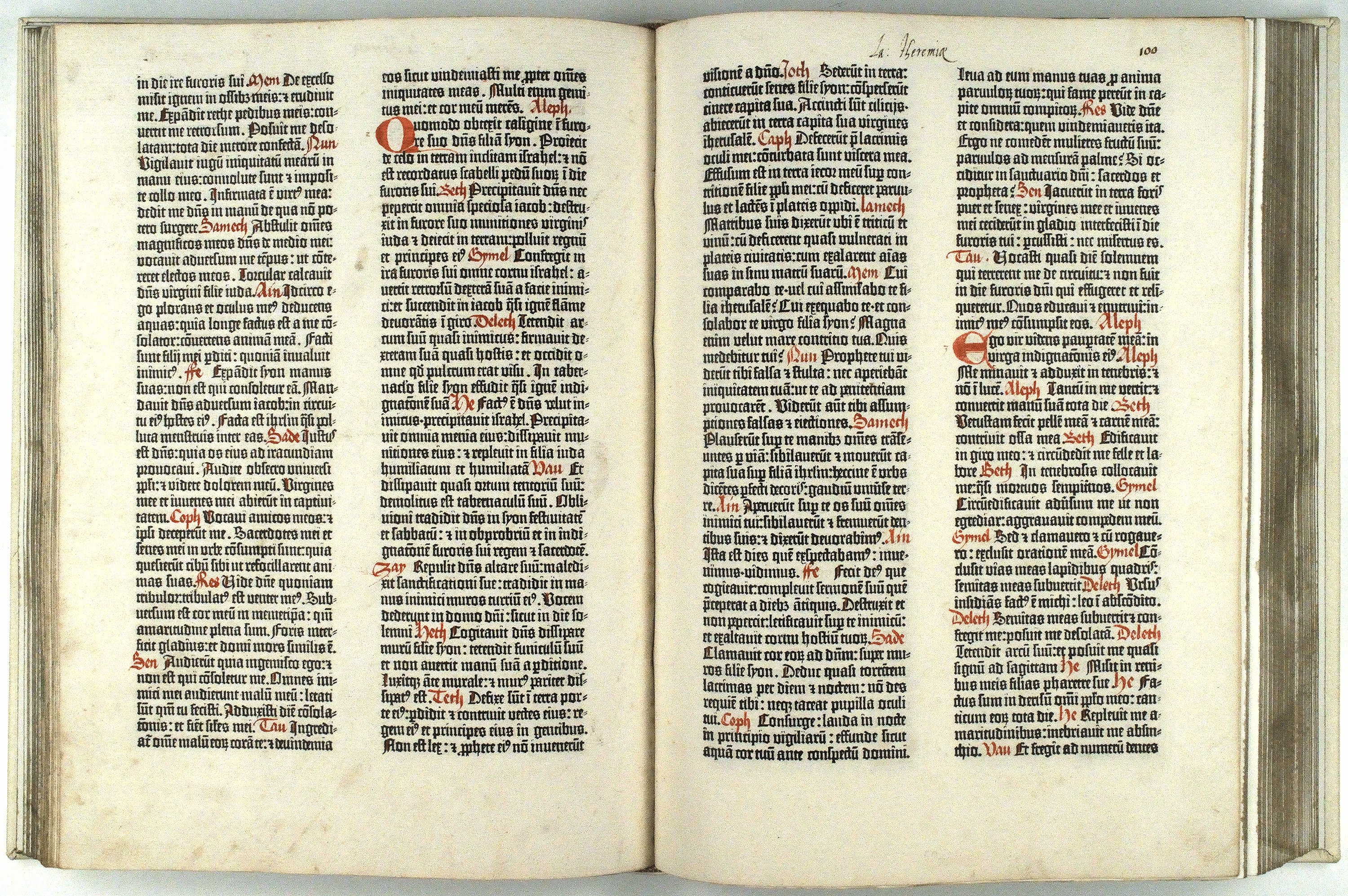Inside of the Gutenberg Bible. You can see that he used two inks, black and red.
