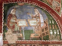 Galen and Hippocrates together even though Galen was born 500 years after the death of Hippocrates. Fresco from the twelth century, Anagni, Italy. (Photo: Nina Aldin Thune, Wikimedia Commons)