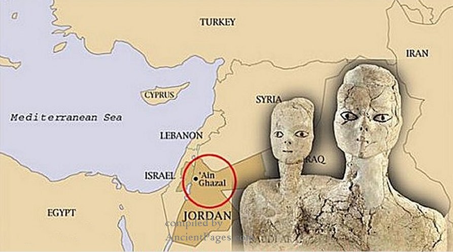 Ain Ghazal Statues are a number of monumental lime plaster and reed statues discovered at the site of Ayn Ghazal in Jordan