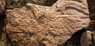 This Pictish stone - estimated to be about 1,300-year-old - was found after a storm. Image credit: Dr Hugo Anderson-Whymark