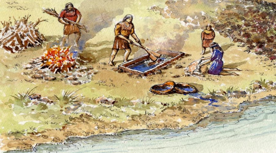 A burnt mound - 'fulacht fiadh' in use. Image Credits: Northern Ireland Environment Agency