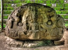 View of the north face of Zoomorph P at Quiriguá, Guatemala - Zoomorph P (which explorer Maudslay nicknamed The Great Turtle) was dedicated in 795 by "Sky Xul" and is a masterpiece of Mesoamerican art. It weighs around 20 tons. Image credit: Daniel