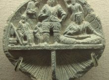Possible Yuezhi king and attendants, Gandhara stone palette, 1st century CE.