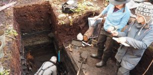 Members of the archeology team, from left to right, John Maxwell, Alisha Gauvreau, and Seonaid Duffield work on excavating the site. (Joanne McSporran )