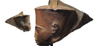 This image released by Christie's on Tuesday, June 11, 2019, shows a 3,000-year-old stone sculpture of the famed boy pharaoh Tutankhamun at Christie's in London. Egypt is trying to halt the auction of the sculpture of Tutankhamun at Christie's in London. The Foreign Ministry issued a statement late on Monday saying Egyptian authorities demand the auction house provide documents proving the artifact's ownership. (Christie's via AP)