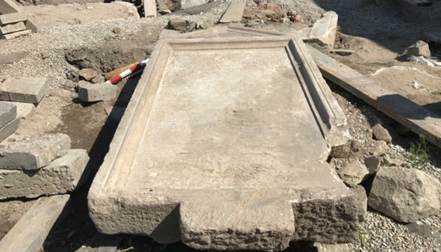 A slab with the 3rd century inscription, in Ancient Greek with the names of 44 members of the Dionysus religious society