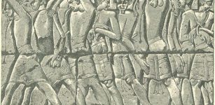 Peleset, captives of the Egyptians, from a graphic wall relief at Medinet Habu, in about 1185-52 BC, during the reign of Ramesses III