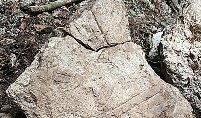 Stele with burn marks due to extreme fire in Witzna, in 697.