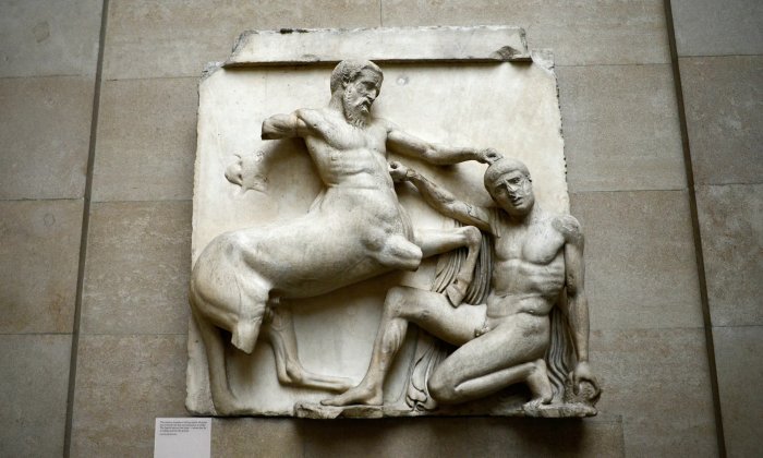 Part of the Parthenon or Elgin marbles at the British Museum in London. Photograph: Dylan Martinez/Reuters