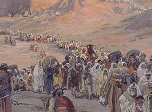 An artist's depiction of the deportation and exile of the Jews of the ancient Kingdom of Judah to Babylon and the destruction of Jerusalem and Solomon's temple.